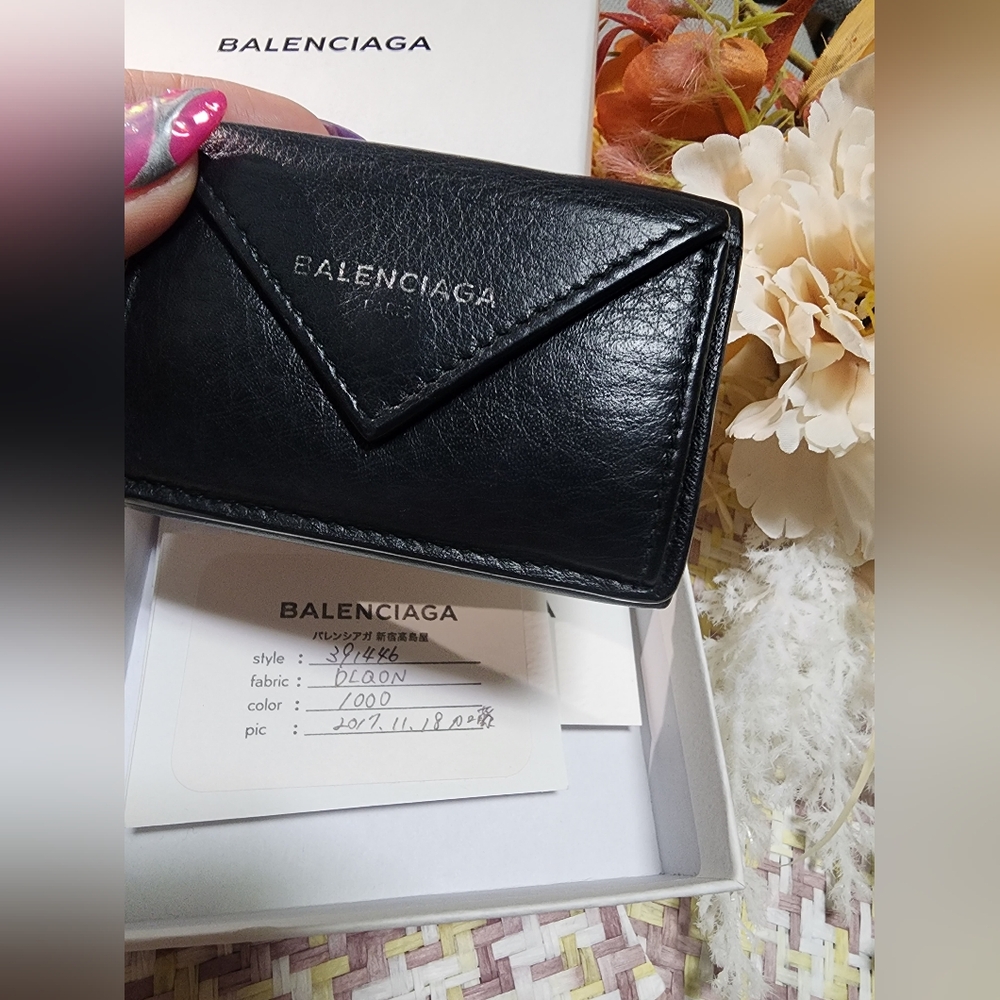 Balenciaga Black Soft Leather Small Ttifold Wallet